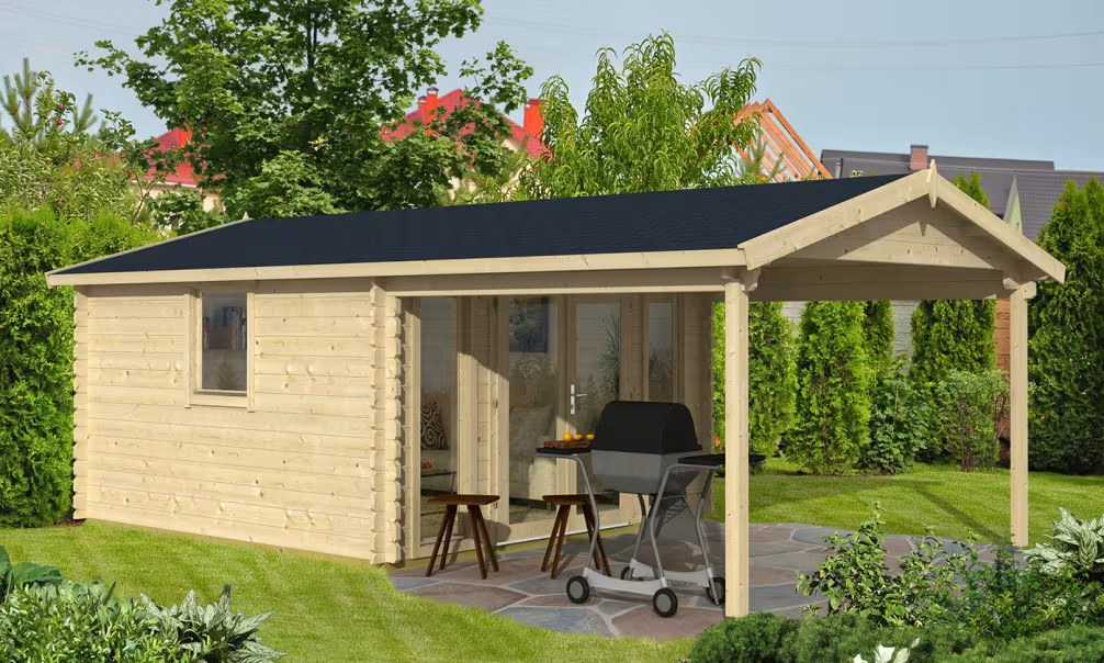 Gartenhaus ANGERS 44mm - 12,3m² Innenraum + 10,1m² 360x360 cm 44…
