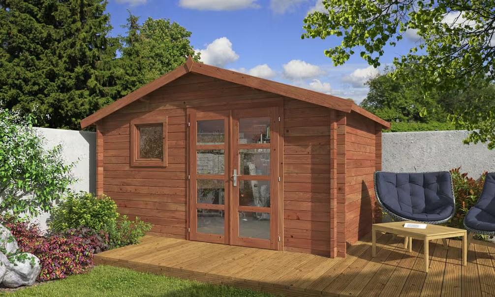 Gartenhaus kesseldruckimprägniert AUBAGNE 9 – 44 mm – 8,81 m² Innenraum 390×240 cm