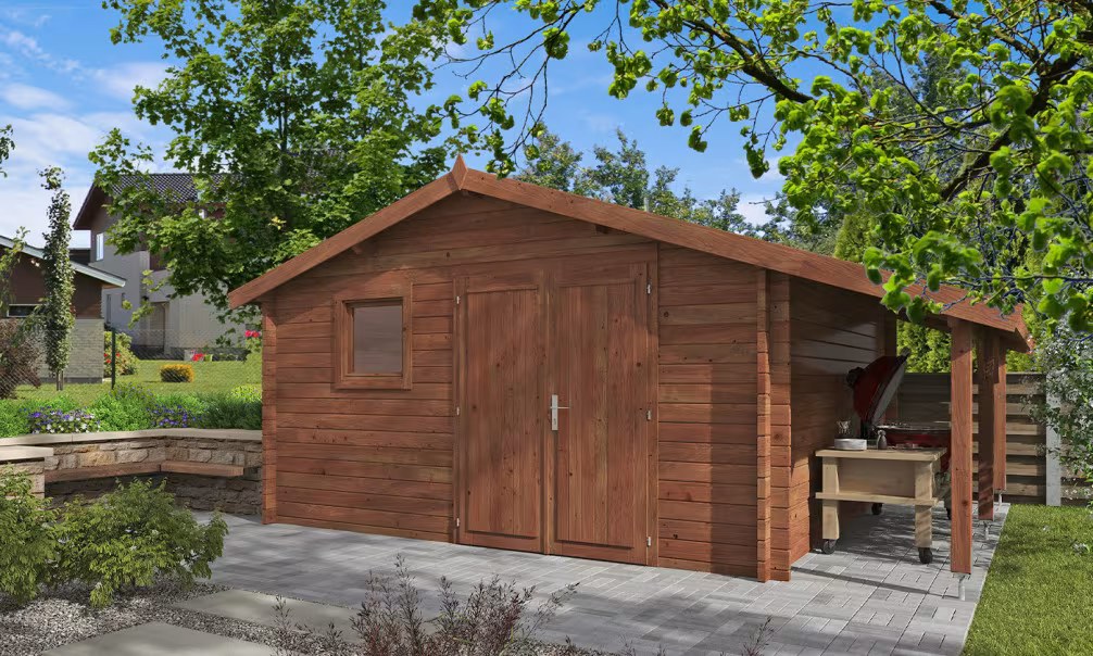 Behandeltes Gartenhaus Aubagne 15 Pultdach Vollblende – 44 mm – 14,53m² Innenraum