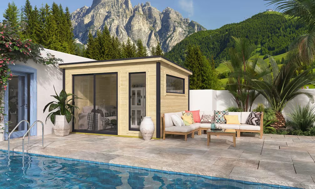 Gartenhaus Flachdach Vinéo 1 Bohlen 28mm – 11,02m² Innenraum
