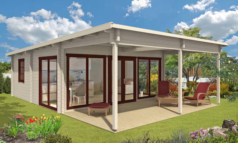 Freizeitgartenhaus mit Terrasse HASTINGS 70mm Leimbohlen 31,20m² Innenraum