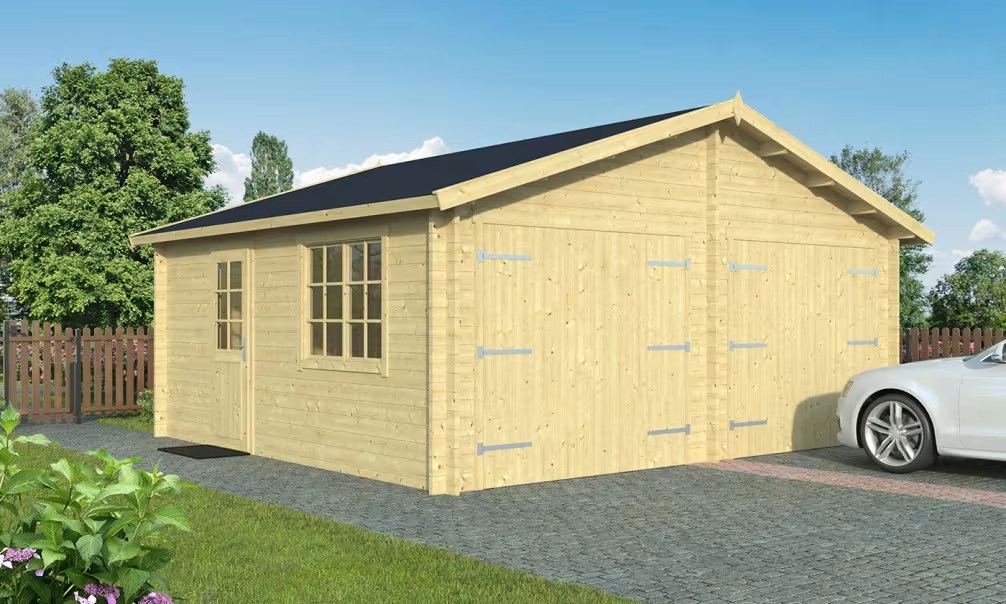 Doppelgarage Holz DAX Bohlen 44mm - Satteldach - 28,4m² Innenraum
