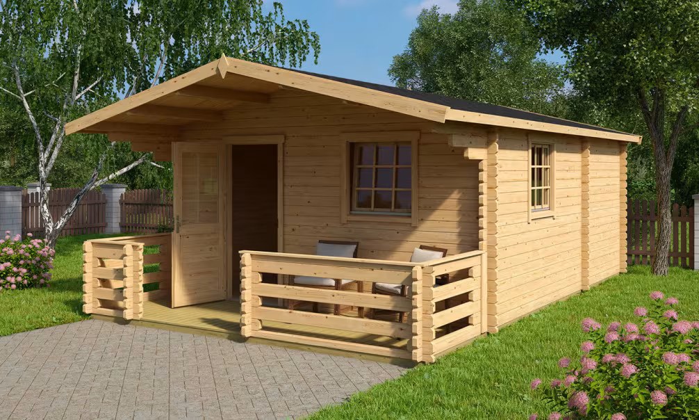 Freizeitgartenhaus Elba 70mm Leimbohlen – 21,4m² Innenraum