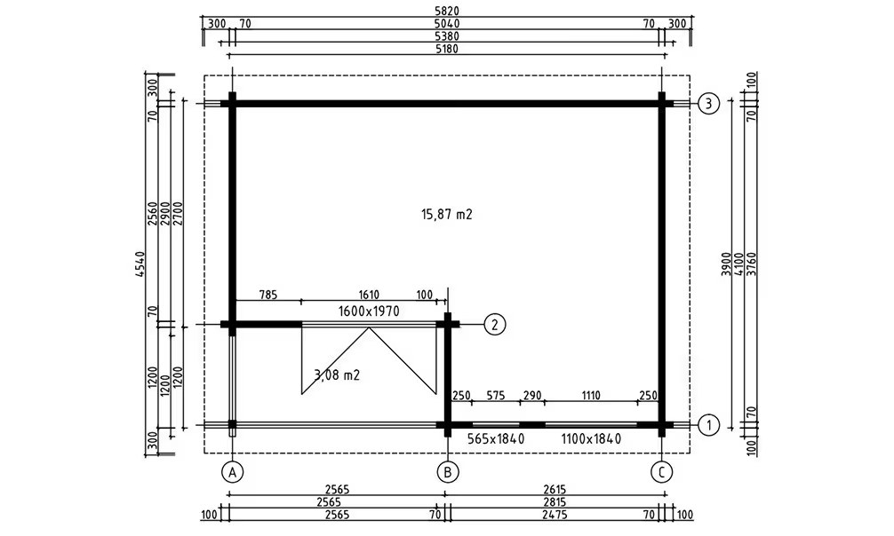 Gartenhaus ORKNEY 1 70mm – 15,9m² Innenraum – Bild 2
