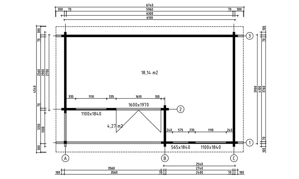 Holzgartenhaus ORKNEY 6 70mm – 18,1m² Innenraum – Bild 2