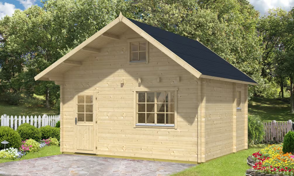 Gartenhaus Lunel Leimholzbohlen 70mm - 18,4 + 9,7m² Innenraum