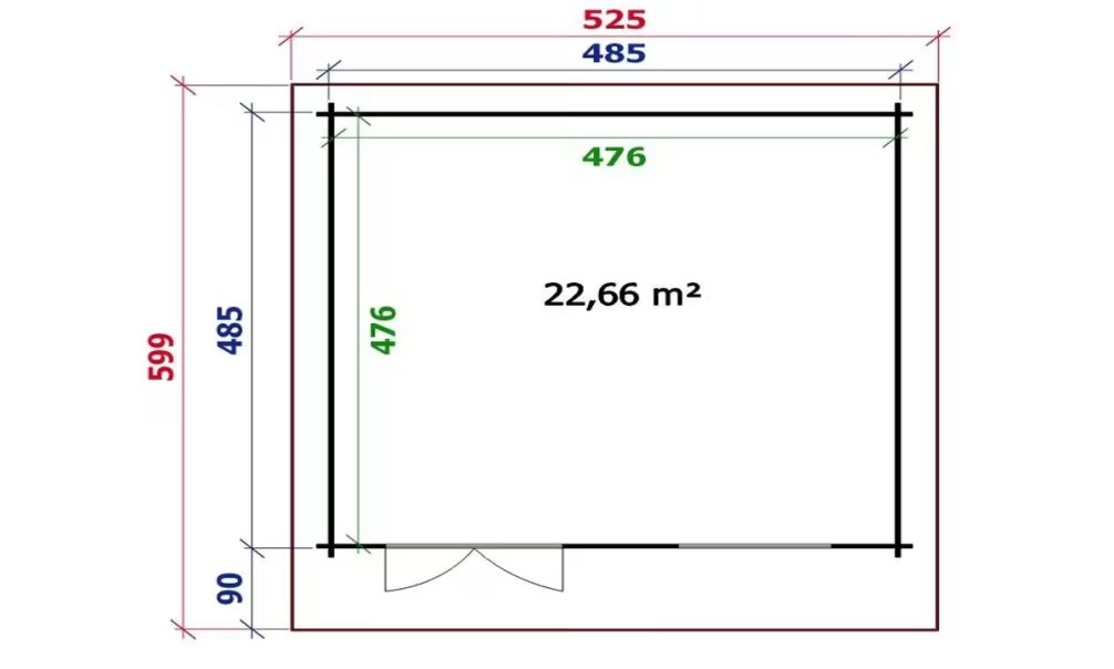 Gartenhaus SEVILLE 44mm – 22,7m² Innenraum 485×485 cm 44mm – Bild 2