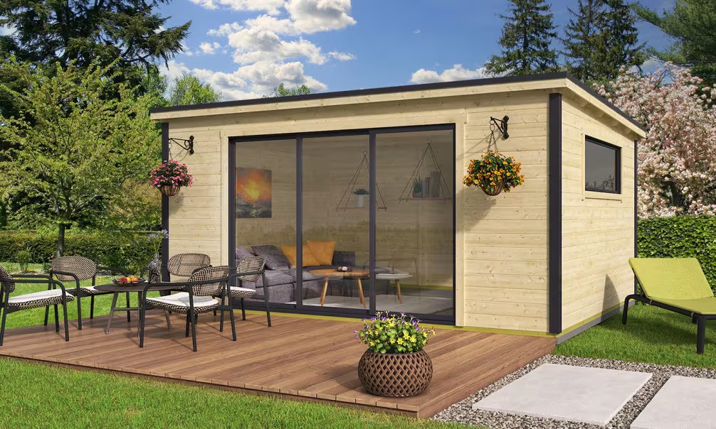 Holzpoolhaus – Schwimmbad-Bausatz Finéo 4 28mm Stärke – 19m² Innenraum