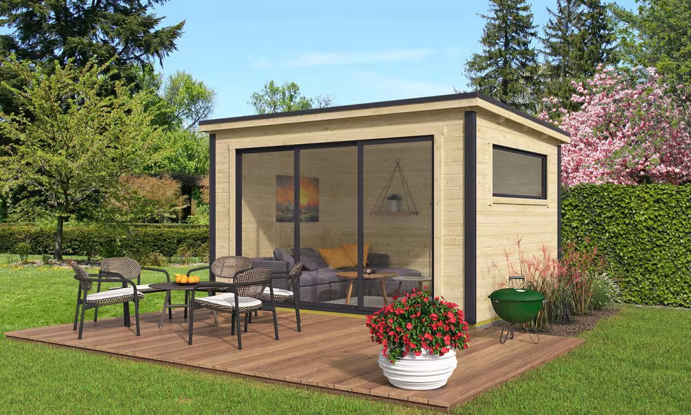 Gartenhaus Flachdach Finéo 1 Bohlen 28mm – 11,02m² Innenraum