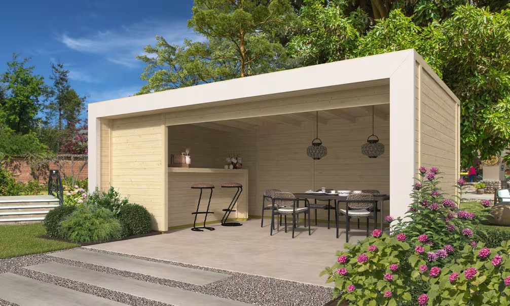 Poolhaus Pornichet mit Bar – 26 m² – Weiße Arkade 650×400 cm 28mm