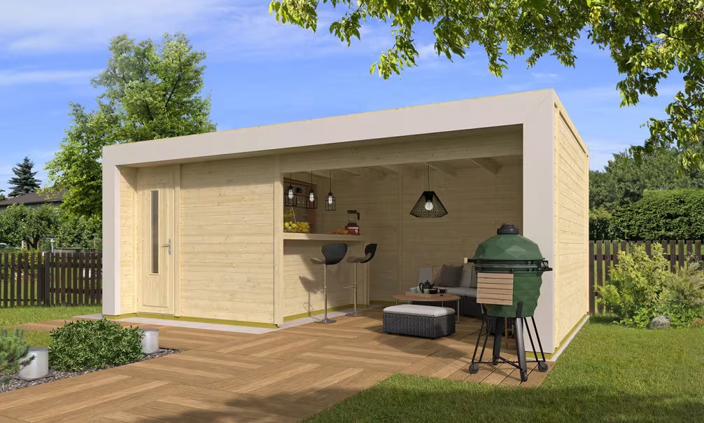 Poolhaus Croisic mit Bar – 26 m² – Weiße Arkade 650×400 cm 28mm