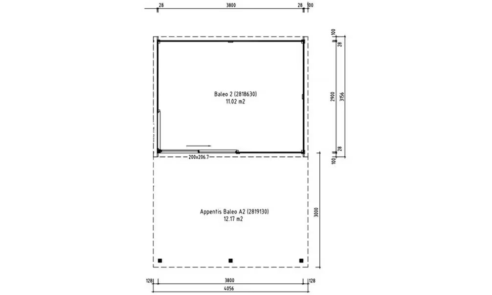 Poolhaus Baléo 2 + Anbau A2 Bohlen 28/44mm – 11,02 m² Innenraum – Bild 2