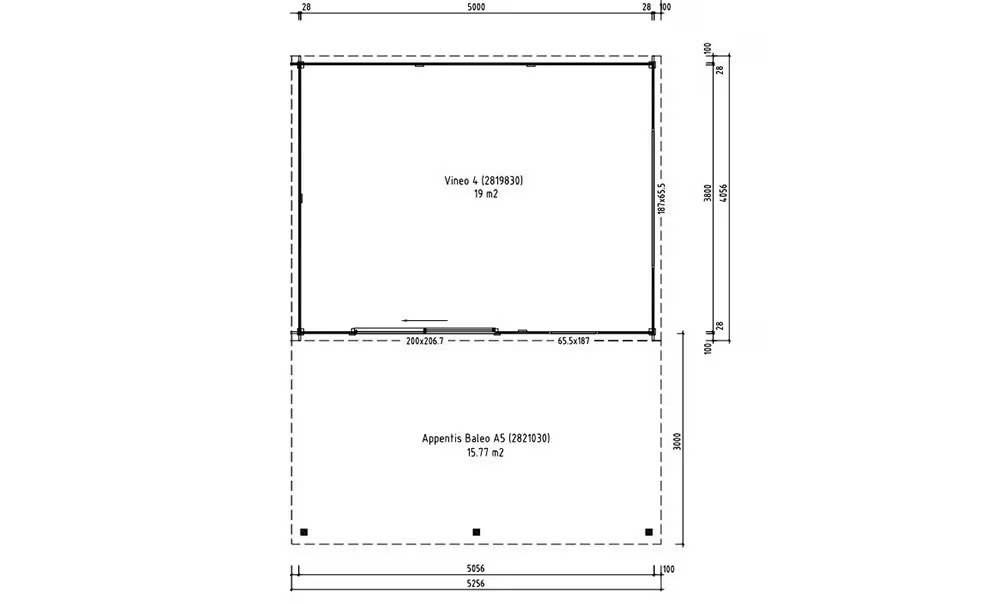 Holz-Poolhaus Vinéo 4 + Vordach A5 Bohlen 28/44mm – 19 m² Innenraum – Bild 2