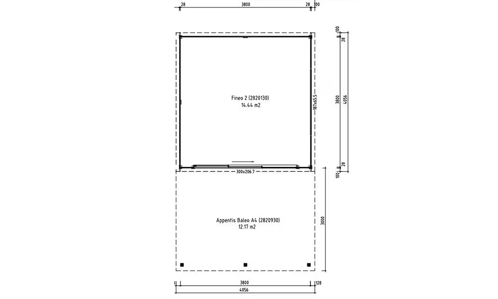 Poolhaus Finéo 2 + Anbau A4 Bohlen 28/44mm – 14,44 m² Innenraum – Bild 2