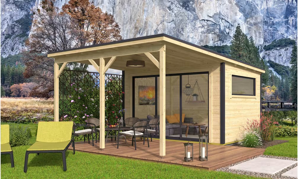 Poolhaus Finéo 2 + Anbau A4 Bohlen 28/44mm – 14,44 m² Innenraum
