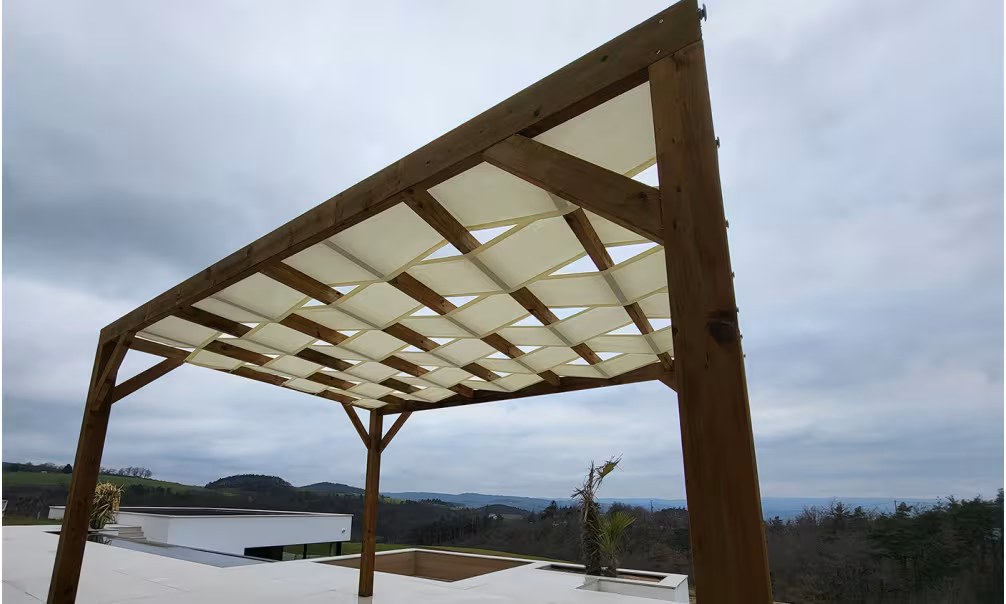 Pergola Damier 400x300cm elfenbeinfarbiges Dach – Bild 4