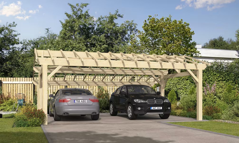 Doppelcarport Vincennes 42 – asymmetrisches Satteldach – 48.75 m² nicht überdacht