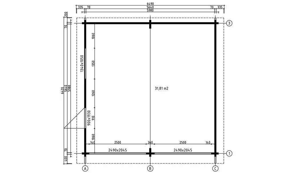 Garage VEDAS 70mm Brettschichtholz – 31,8m² Innenraum – Bild 2