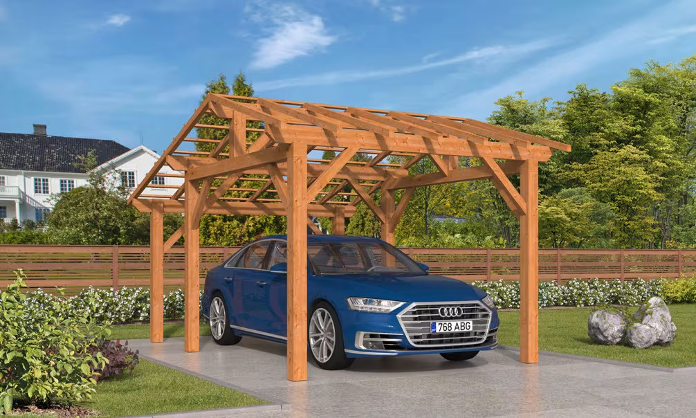 Carport 1 Fahrzeug Vincennes 14 – asymmetrisches Satteldach – 17,5m² nicht überdacht