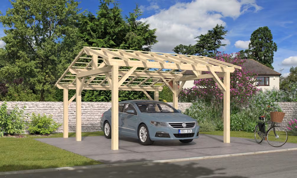 Carport 1 Fahrzeug Vincennes 18A – asymmetrisches Satteldach – 22,5m² nicht überdacht