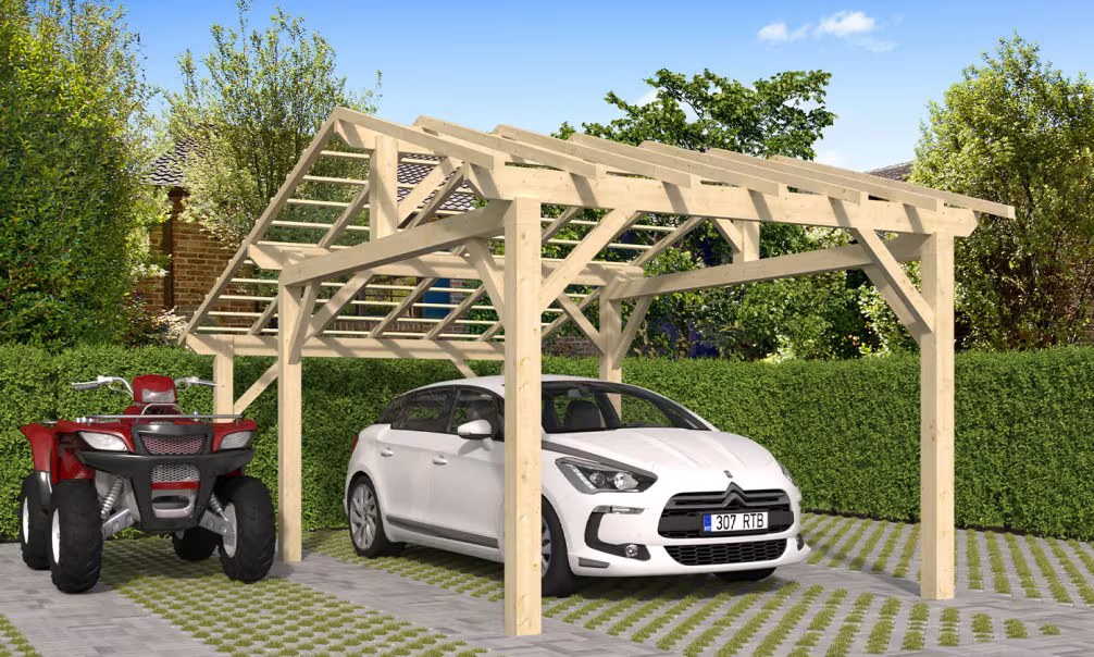 Carport 1 Fahrzeug Vincennes 18B – asymmetrisches Satteldach – 22,75m² nicht überdacht