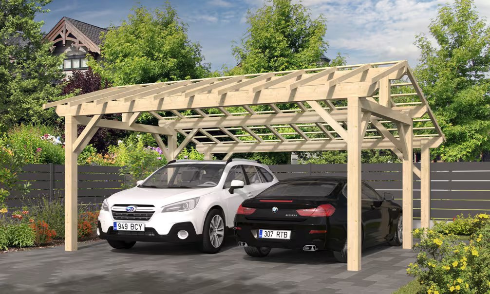 Doppelcarport Vincennes 23 – asymmetrisches Satteldach – 27.5 m² nicht überdacht