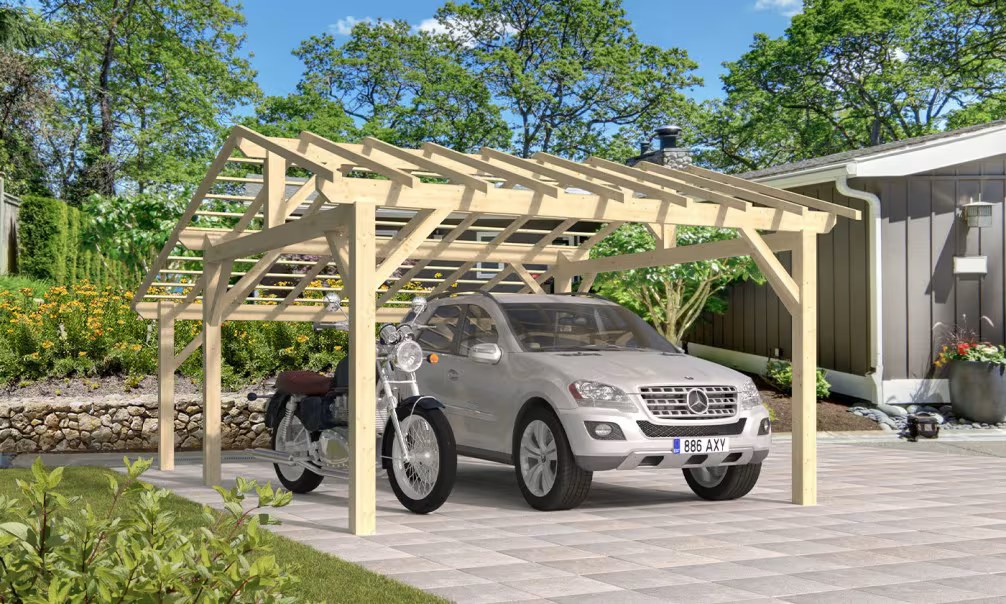 Doppelcarport Vincennes 24 – asymmetrisches Satteldach – 29.25 m² nicht überdacht