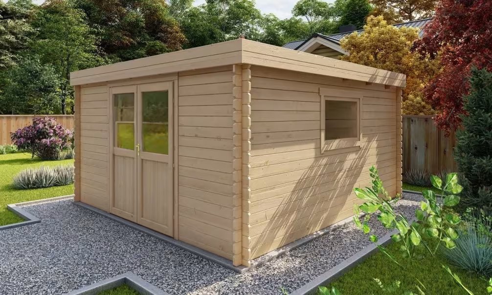Rohbau-Gartenhaus Jonzac 15 Flachdach Stärke 28mm / Erstpreis