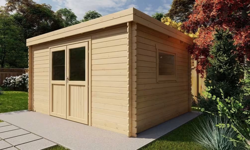 Rohbau-Gartenhaus Jonzac 12 Flachdach Stärke 28mm / Erstpreis
