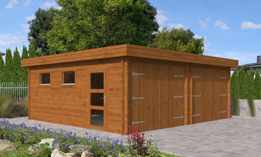 Doppelgarage Flachdach MARTIGUES 44mm druckimprägniert – 30,60m²