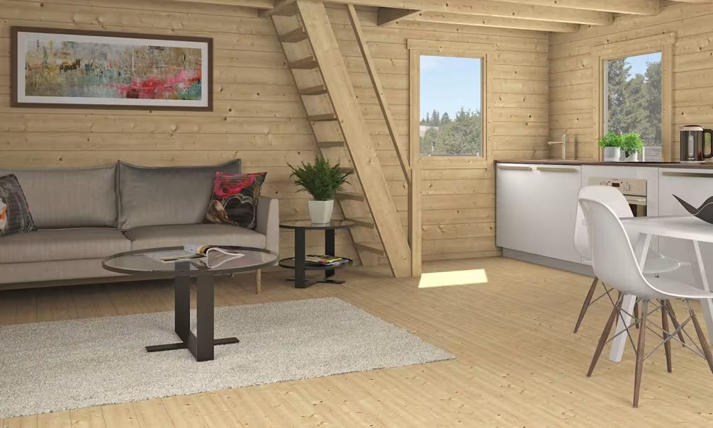 Gartenhaus Mezzanine ANVERS 25 | Bohlen 70mm | 25 + 25m² Innenraum – Bild 6