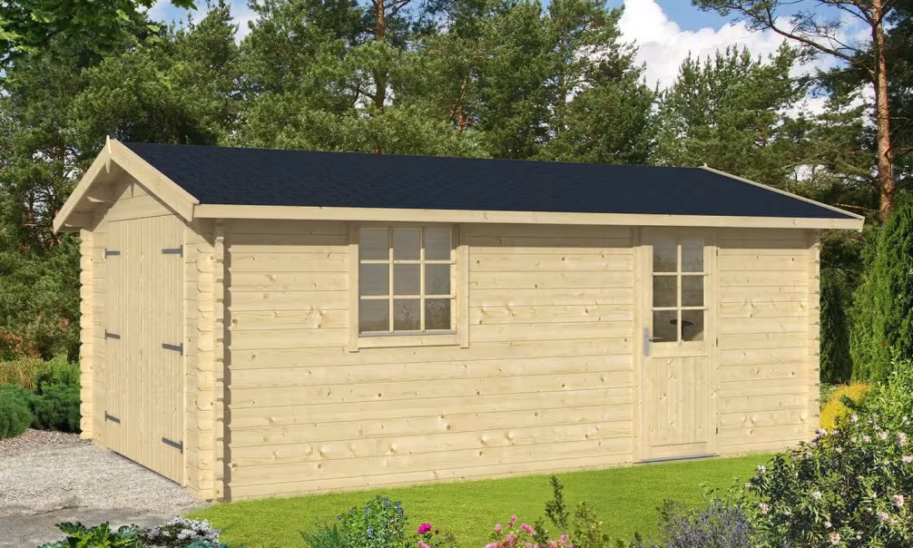 Holzgarage 1 Fahrzeug CHAMBERY 70mm - 18,48m² Innenraum