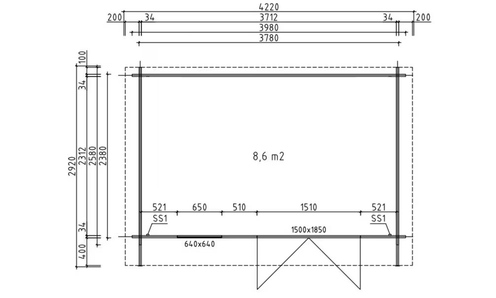 Holzgartenhaus VIOLETTE 9 34 mm – 8.60m² Innenraum 378×238 cm 34mm |… – Bild 2