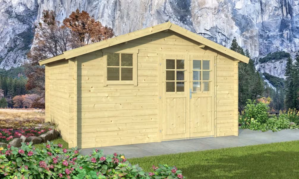 Holzgartenhaus VIOLETTE 11 34 mm – 10.80m² Innenraum 378×298 cm 34mm…