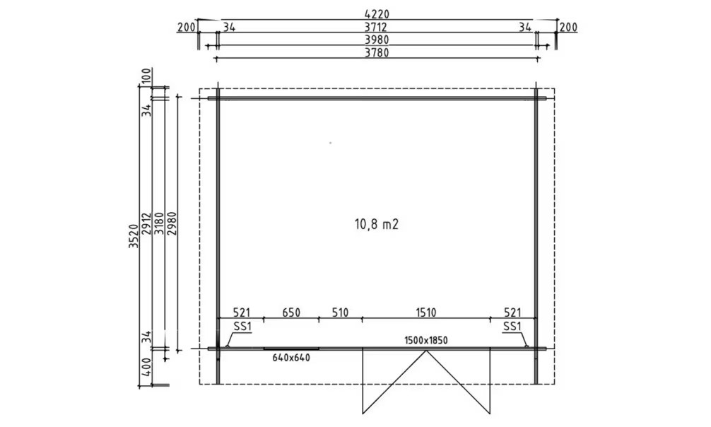Holzgartenhaus VIOLETTE 11 34 mm – 10.80m² Innenraum 378×298 cm 34mm… – Bild 2