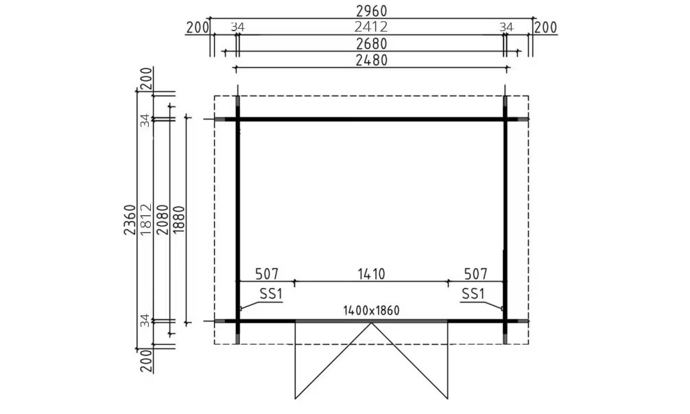 Holzgartenhaus LYON 5 34 mm – 4.37m² Innenraum 248×188 cm 34mm – Bild 2