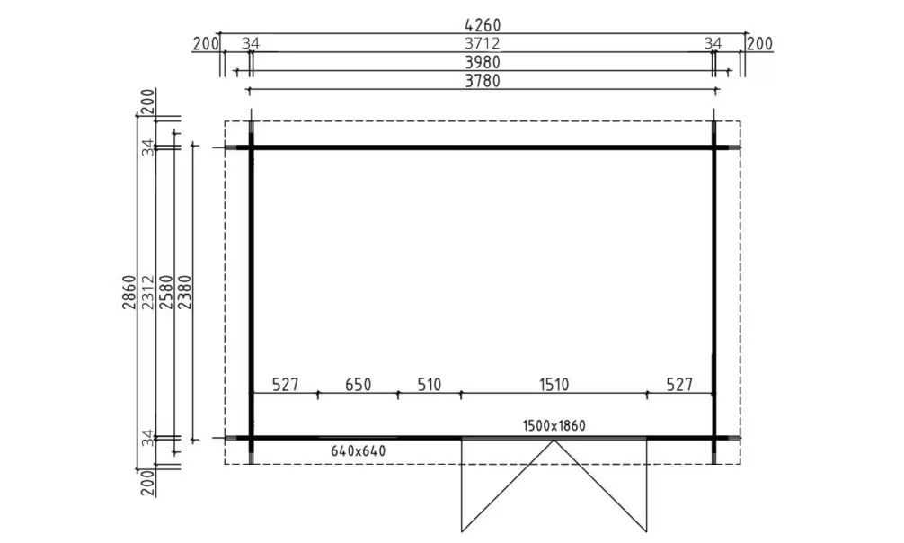 Holzgartenhaus LYON 9 34 mm – 8.58m² Innenraum 378×238 cm 34mm – Bild 2