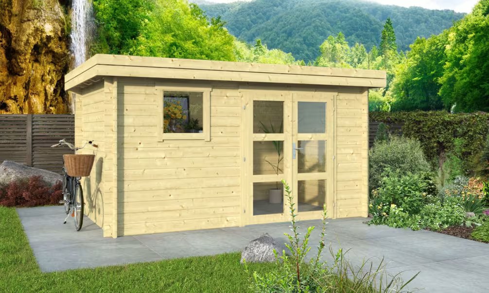 Holzgartenhaus LYON 9 34 mm – 8.58m² Innenraum 378×238 cm 34mm