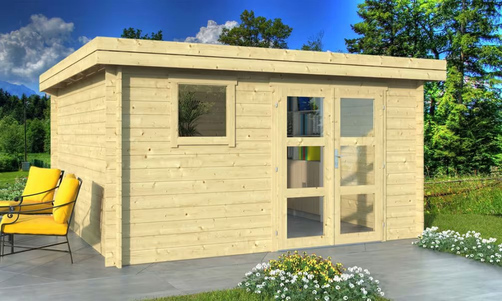 Holzgartenhaus LYON 15 34 mm – 13.78 m² Innenraum 378×378 cm 34mm | T…