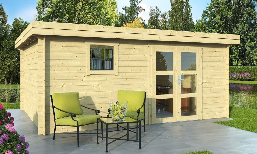 Holzgartenhaus LYON 18 34 mm – 17.5 m² Innenraum 478×378 cm 34mm | To…