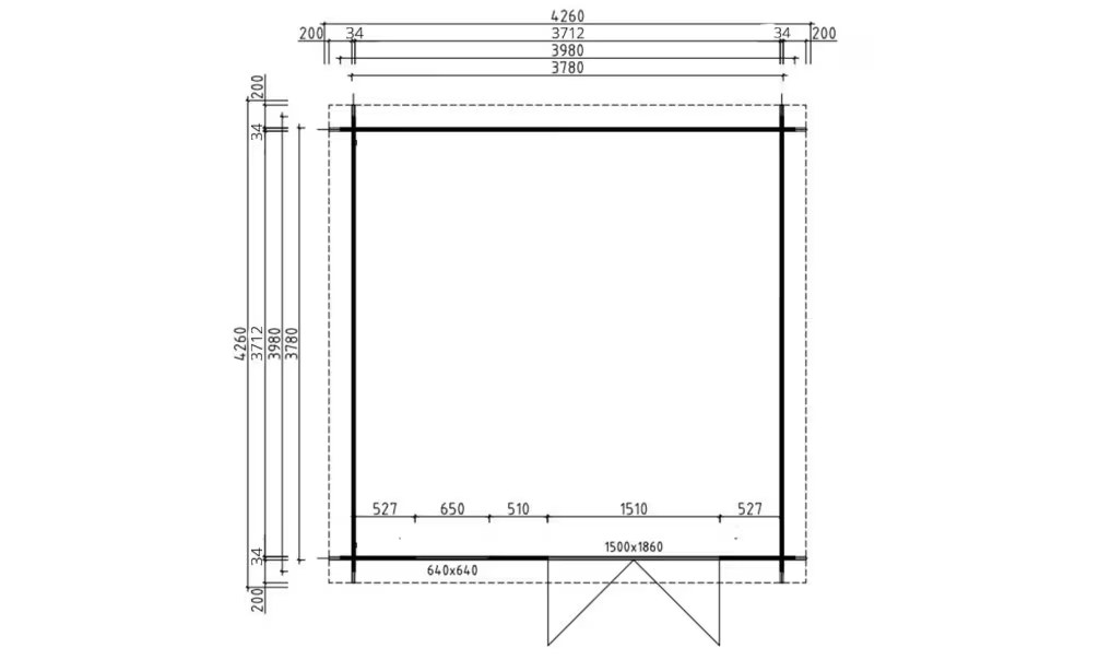 Holzgartenhaus LYON 15 34 mm – 13.78 m² Innenraum 378×378 cm 34mm | T… – Bild 2
