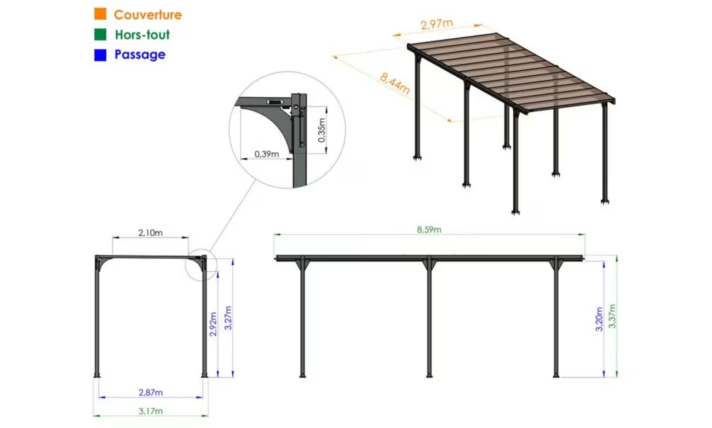 Hegoa 25 Trigano – Carport Wohnmobil Aluminium – Flachdach – Bild 5