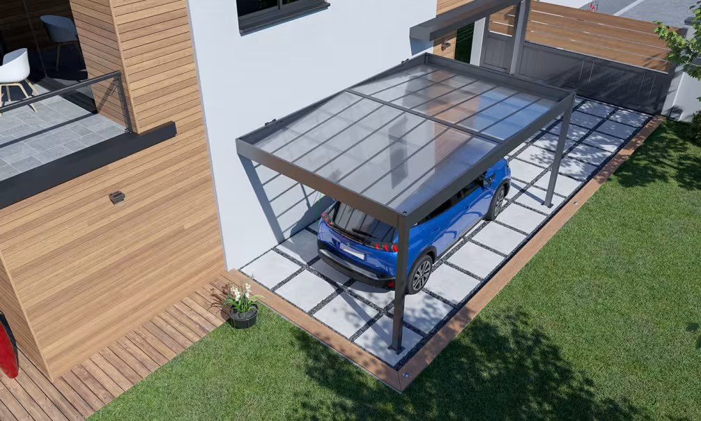 Anlehn-Carport – Flachdach – Libeccio wall Aluminium – Bild 3