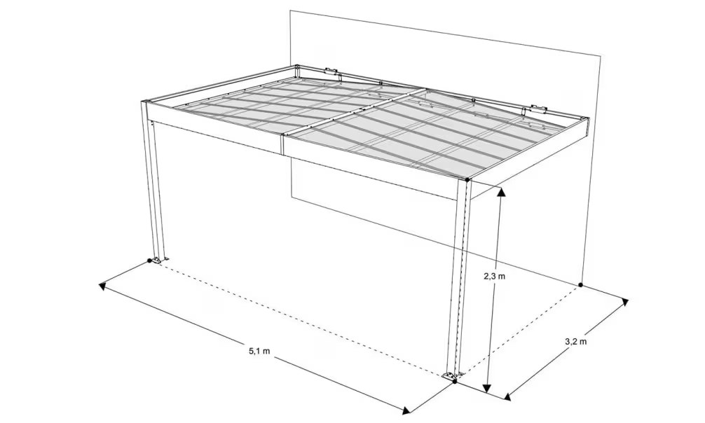 Anlehn-Carport – Flachdach – Libeccio wall Aluminium – Bild 4