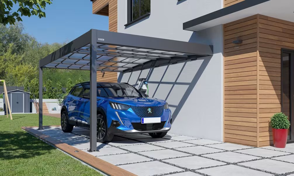 Anlehn-Carport – Flachdach – Libeccio wall Aluminium