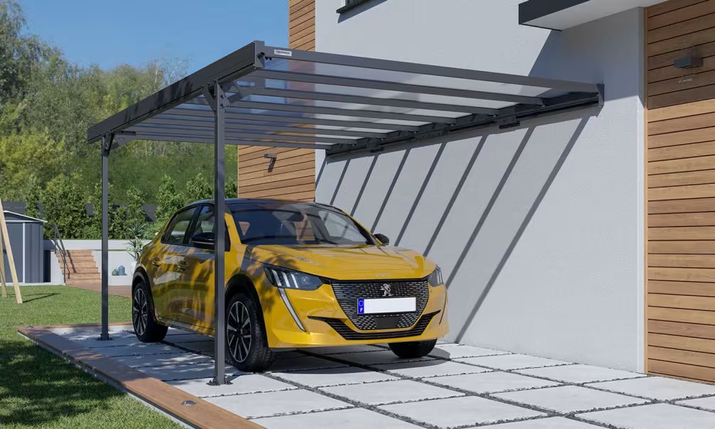 Anlehn-Carport – Flachdach – Mistral Wall – Aluminium