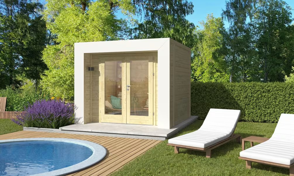 Holz-Poolhaus Hossegor 5 – 44 mm – 4.34m² Innenraum – Weißer Bogen…