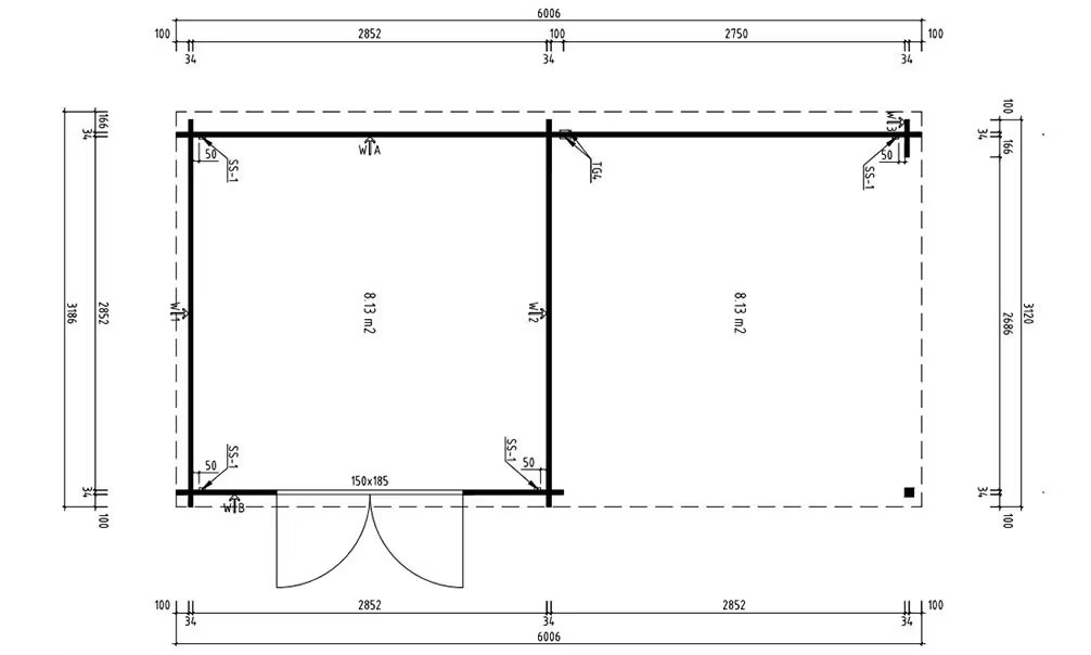 Holzgartenhaus Moussy 34mm autoclave – 8,13m² Innenraum + Vordach 8.13m… – Bild 2