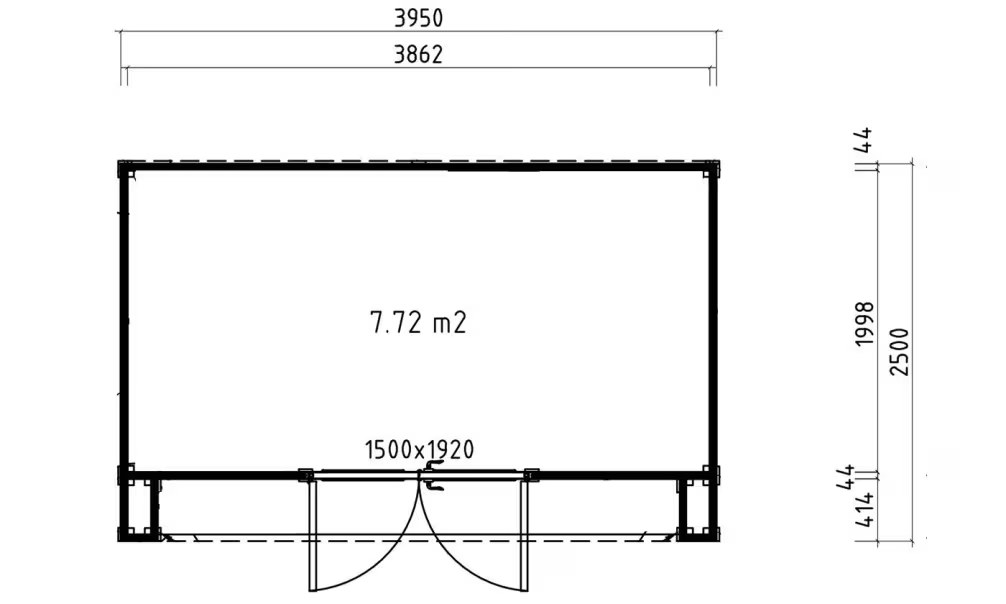 Holz-Poolhaus Hossegor 10 – 44 mm – 7.72m² Innenraum – Grauer Bogen – Bild 2
