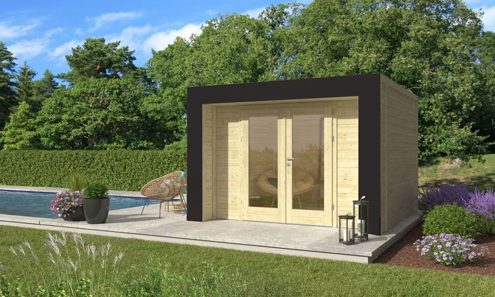Holz-Poolhaus Hossegor 9 – 44 mm – 7.15m² Innenraum – Grauer Bogen